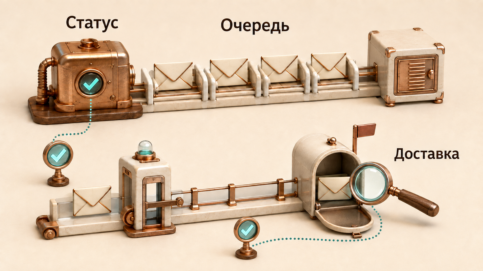 Статус процесса и очередь проверяются отдельно от фактического получения контрольного письма.